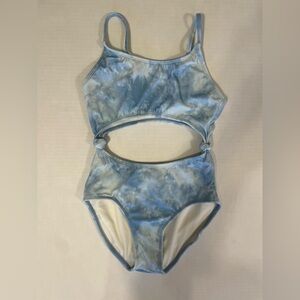 Blue & white tie dye one-piece swimsuit girls size Large (10/12)